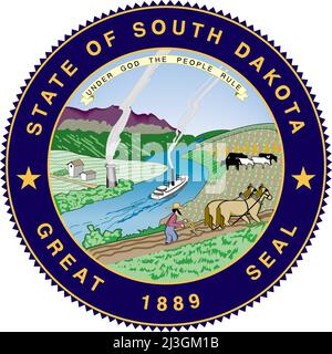 Vue de dessus du Grand Sceau de l'État fédéral américain de SouthDakota. Etats-Unis d'Amérique patriote et Voyage concept. Plan, conception Banque D'Images