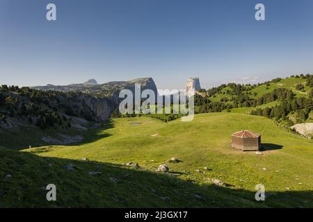 France, Isère, Parc naturel régional du Vercors (Parc naturel régional du Vercors), qui abrite Chamailloux et Mont aiguille (2 086 m) des hauts plateaux du Vercors Banque D'Images