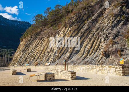 France, Drôme, Parc naturel régional provençal de Baronnies, la Charce, site géologique du serre de l'Ane Banque D'Images