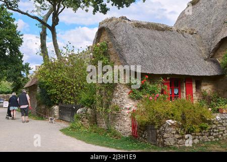 France, Loire Atlantique, Parc naturel régional de Briere, Saint Lyphard, village de Kerhinet, maison en toit de chaume typique Banque D'Images