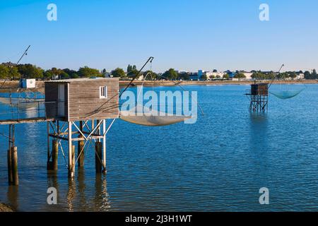 France, Loire Atlantique, Saint Nazaire, les pêcheries de Sautron le long du boulevard Albert 1er, petites cabanes pour les pêcheurs de plie Banque D'Images