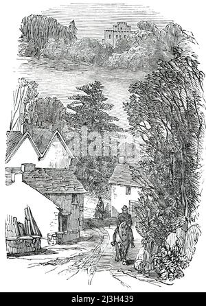 Ouverture du chemin de fer de Whitehaven et Furness Junction - Broughton Tower, 1850. Vue sur le village de Broughton, anciennement dans le Lancashire, maintenant à Cumbria. De "Illustrated London News", 1850. Banque D'Images