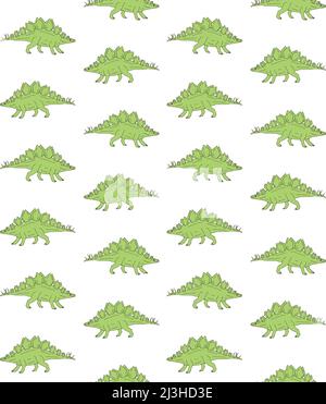 Motif vectoriel sans couture d'un dessin de doodle vert dessiné à la main sur un dinosaure de stegosaurus isolé sur fond blanc Illustration de Vecteur