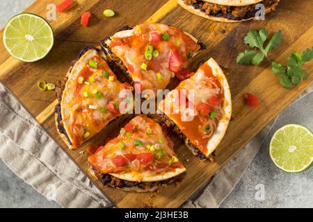 Pizza mexicaine maison Quesadilla avec haricots de boeuf et sauce enfilada Banque D'Images