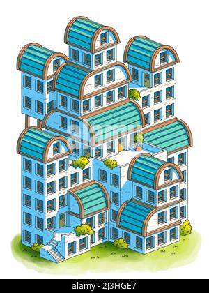 Illustration de maisons dessinées à la main, isométrique Banque D'Images