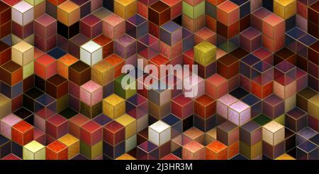 Coloré 3D cubes blocs ornement texture arrière-plan. (Mosaïque transparente, illustration générée numériquement par l'ordinateur de rendu 3D.) Banque D'Images