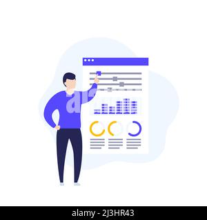 l'analyse des données, un homme au tableau de bord Illustration de Vecteur