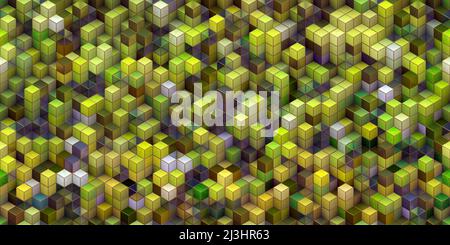 Coloré 3D cubes blocs ornement texture arrière-plan. (Mosaïque transparente, illustration générée numériquement par l'ordinateur de rendu 3D.) Banque D'Images