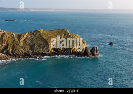 Nez de Jobourg, les rochers du promontoire dans la lumière du soir, France, Normandie, Manche, Cotentin Banque D'Images