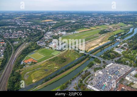 Baustelle Projekt Erlebensraum Lippeaue am Fluss Lippe und Datteln-Hamm-Kanal und Verlauf des Hochwasserdeiches zwischen der Münsterstraße u Banque D'Images