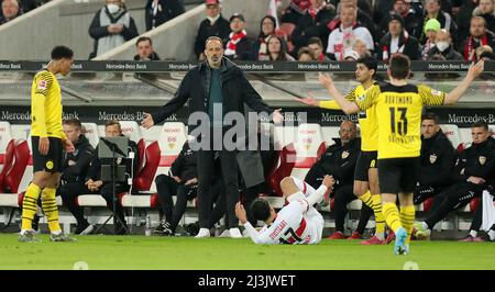 Stuttgart, Allemagne. 08th avril 2022. Firo: 8th avril 2022, Fuvuball, 1st Bundesliga, 1st League, Saison 2021/2022, VfB Stuttgart - BVB, - Borussia Dortmund entraîneur: Pellegrino Matarazzo crédit: dpa/Alamy Live News Banque D'Images