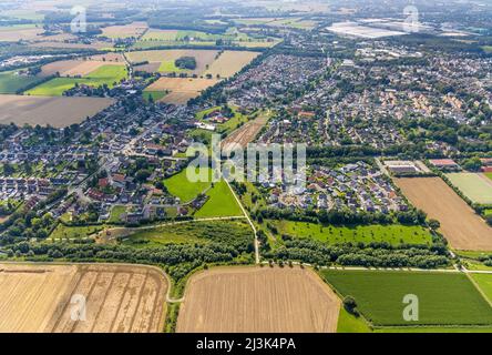 Vue aérienne, vue locale avec les propriétés des mineurs dans le district de Heeren-Werve, Kamen, région de la Ruhr, Rhénanie-du-Nord-Westphalie, Allemagne, les travailleurs