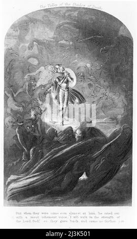 Diverses scènes du progrès de Pilgrim par John Bunyan, montrant Christian dans la vallée de l'ombre de la mort, d'une publication de 19th siècle Banque D'Images