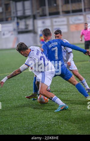 ANDORRE LA VELLA, ANDORRE : 2022 AVRIL 8 : JOUEURS EN ACTION DANS LE MATCH DE PRIMERA RFEF FC ANDORRE 2 - 1 REAL MADRID B. Banque D'Images