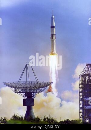 Le Sautour IB d'Apollo 7 se lève du Kenedy Space Center. Octobre 11 1968 Banque D'Images