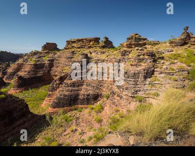 Grès de quartz robuste et affleurements karstiques de conglomérat du parc national de Mirima, East Kimberley Banque D'Images