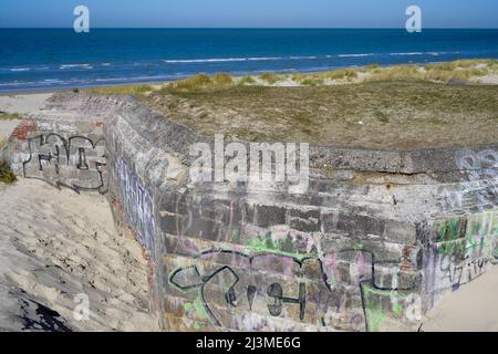 blockhaus allemand de la Seconde Guerre mondiale, vestiges du mur de l'Atlantique, Bray-Dunes, Nord, hauts-de-France, France Banque D'Images