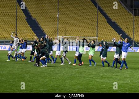 Dernière joie (femmes d'Italie) lors du match de qualification de la FIFA 'coupe du monde des femmes de Womens 2023' entre les femmes d'Italie 3-0 femmes de Liituania au stade Ennio Tardini le 8 avril 2022 à Parme, en Italie. Credit: Maurizio Borsari/AFLO/Alay Live News Banque D'Images