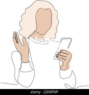 Jeune femme utilisant un smartphone pour communiquer Illustration de Vecteur