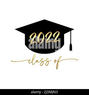 Concept de logo scientifique ou éducatif. Classe de 2022 ans de graduation. Événement de bal de fin d'année, calligraphie dorée brillante. Motif graphique abstrait isolé t Illustration de Vecteur