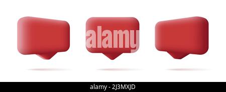 Ensemble de 3D bulles rouges de chat de notification Push dans différentes formes d'orientation. Isolé Illustration de Vecteur