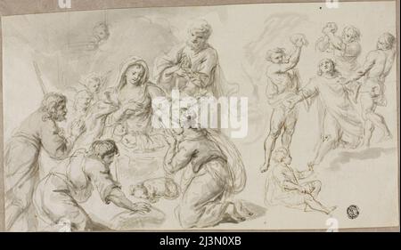 Adoration des bergers; lapidation de Saint Stephen, n.d. Banque D'Images