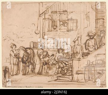 Le bon Samaritain arrivant à l'auberge, c.1660. Banque D'Images