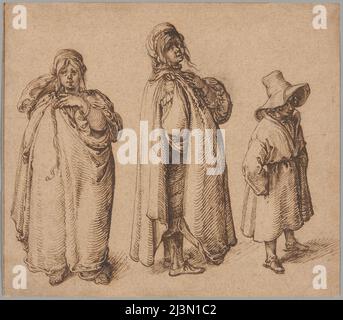 Deux études d'une femme ROM et d'un garçon ROM dans un grand chapeau, c.1605. Banque D'Images