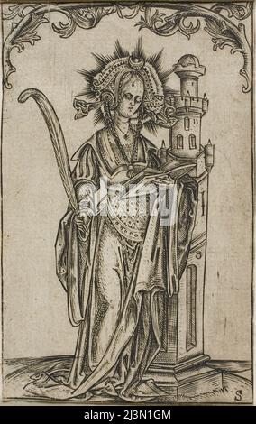 Saint Barbara avec un palmier et un livre, 1500-25. Banque D'Images