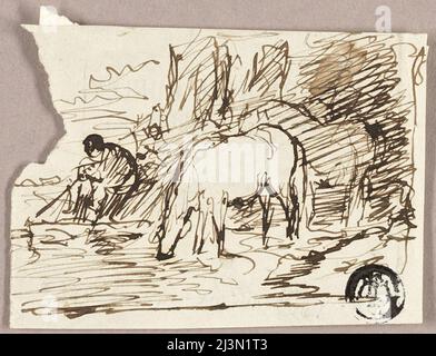 Croquis d'arrosoir chevaux et pêcheur, c.1847. Banque D'Images