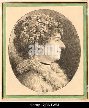 Profil buste d'une femme avec fleurs dans ses cheveux, n.d. Banque D'Images