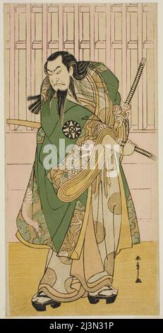L'acteur Nakamura Nakazo I comme Hige no Ikyu dans la pièce Nanakusa Yosooi Soga, a joué au théâtre Nakamura dans le cinquième mois, 1782, Japon, c. 1782. Banque D'Images