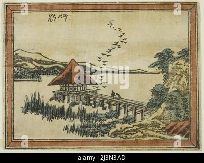 Oies descendantes à Katada (Katada no rakugan), de la série huit vues de Omi dans le style étching (Doban Omi hakkei), Japon, 1804/16. Banque D'Images