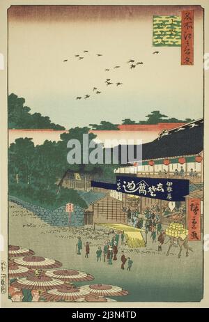 Le quartier Yamashita d'Ueno (Ueno Yamashita), de la série "cent vues célèbres d'Edo (Meisho Edo hyakkei)", 1858. Banque D'Images