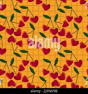 Motif de cerise sans couture aux fruits d'été pour les tissus et les textiles, l'emballage et les cadeaux, les cartes, le linge de maison et les enfants Banque D'Images