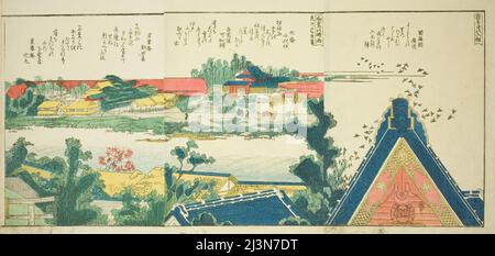 Pages du livre illustré "vues panoramiques le long des rives de la rivière Sumida (Ehon Sumidagawa ryogyan ichiran)", Japon, 1801, 1804, ou 1806. Banque D'Images