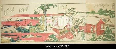 Pages du livre illustré "vues panoramiques le long des rives de la rivière Sumida (Ehon Sumidagawa ryogyan ichiran)", Japon, 1801, 1804, ou 1806. Banque D'Images