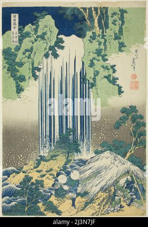 Cascade de Yoro dans la province de Mino (Mino no kuni Yoro no taki), de la série Tour des cascades dans diverses provinces (Shokoku Takimeguri), Japon, c. 1833. Banque D'Images