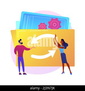 Mécanisme de travail d'équipe. Personnages de dessin animé qui tournent ensemble. Collaboration, partenariat. Technologie de renforcement d'équipe et de coopération. Ven Illustration de Vecteur