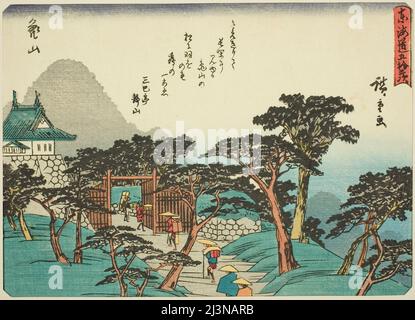 Kameyama, de la série "cinquante-trois stations du Tokaido (Tokaido gojulan tsugi)", également connu sous le nom de Tokaido avec poème (Kyoka iri Tokaido), c. 1837/42. Banque D'Images