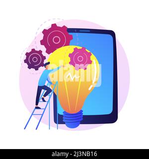 Implémentation d'idée. Lancement de la start-up, de la pensée créative, de solutions innovantes. Femme d'affaires, investisseur, gestionnaire de démarrage de projet d'affaires. Vecteur est Illustration de Vecteur