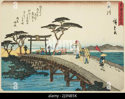 Kakegawa, de la série "cinquante-trois stations du Tokaido (Tokaido gojulan tsugi)", également connu sous le nom de Tokaido avec poème (Kyoka iri Tokaido), c. 1837/42. Banque D'Images