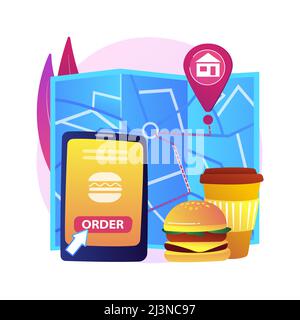 Illustration du vecteur de concept abstrait de la livraison alimentaire. Expédition de produits pendant le coronavirus, shopping sûr, auto-isolement services, commande en ligne, séjour ho Illustration de Vecteur