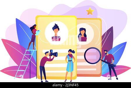 Directeur de l'agence de modélisation et photographe Prenez des photos du modèle pour portefeuille. Agence de modélisation, agent de modèle de mode, concept de services de société de modélisation. Illustration de Vecteur