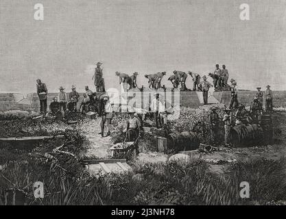 Guerre d'indépendance de Cuba (1895-1898). Île de Cuba. Travaux de fortification sur la côte de Santiago de Cuba. Gravure par Carretero. La Ilustración Española y Americana, 1898. Banque D'Images