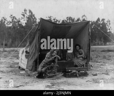 Famille des travailleurs agricoles migrants. Sept enfants affamés. Mère âgée de trente-deux ans. Père est originaire de Californie. Nipomo, Californie. Banque D'Images