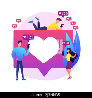 Aime l'illustration du vecteur de concept abstrait addiction. Accro à J'aime, la dépendance du pouce vers le haut, la folie des médias sociaux, la dépendance du selfie, la publication de photos, Illustration de Vecteur