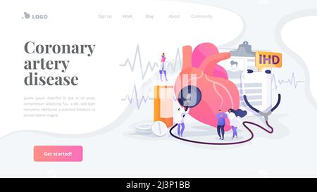 Complications du système circulatoire. Cardiologues étudiant les organes humains. Maladie cardiaque, cardiopathie ischémique, notion de maladie coronarienne. Site Web Illustration de Vecteur