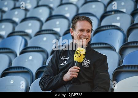 Huddersfield, Royaume-Uni. 9th avril 2022 - Brett Hodgson, entraîneur en chef du FC de Hull, dans les fonctions des médias avant la finale de la coupe Super Challenge de la Ligue de rugby, Betfred Huddersfield Giants vs Hull FC au stade John Smith, Huddersfield, Royaume-Uni crédit : Dean Williams/Alay Live News Banque D'Images