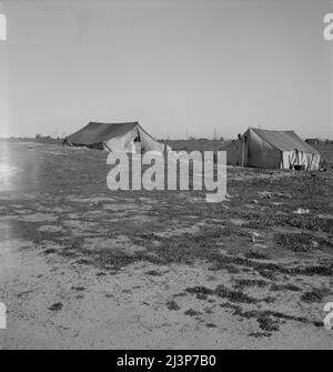 Les tentes des migrants sont une vue commune le long de l'droite de passage du Pacifique Sud. Près de Fresno, Californie. Banque D'Images